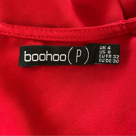 Petite Skater Mini Dress Blouson Long Sleeves Waist Tie Pleated Red 0 - Picture 13 of 16